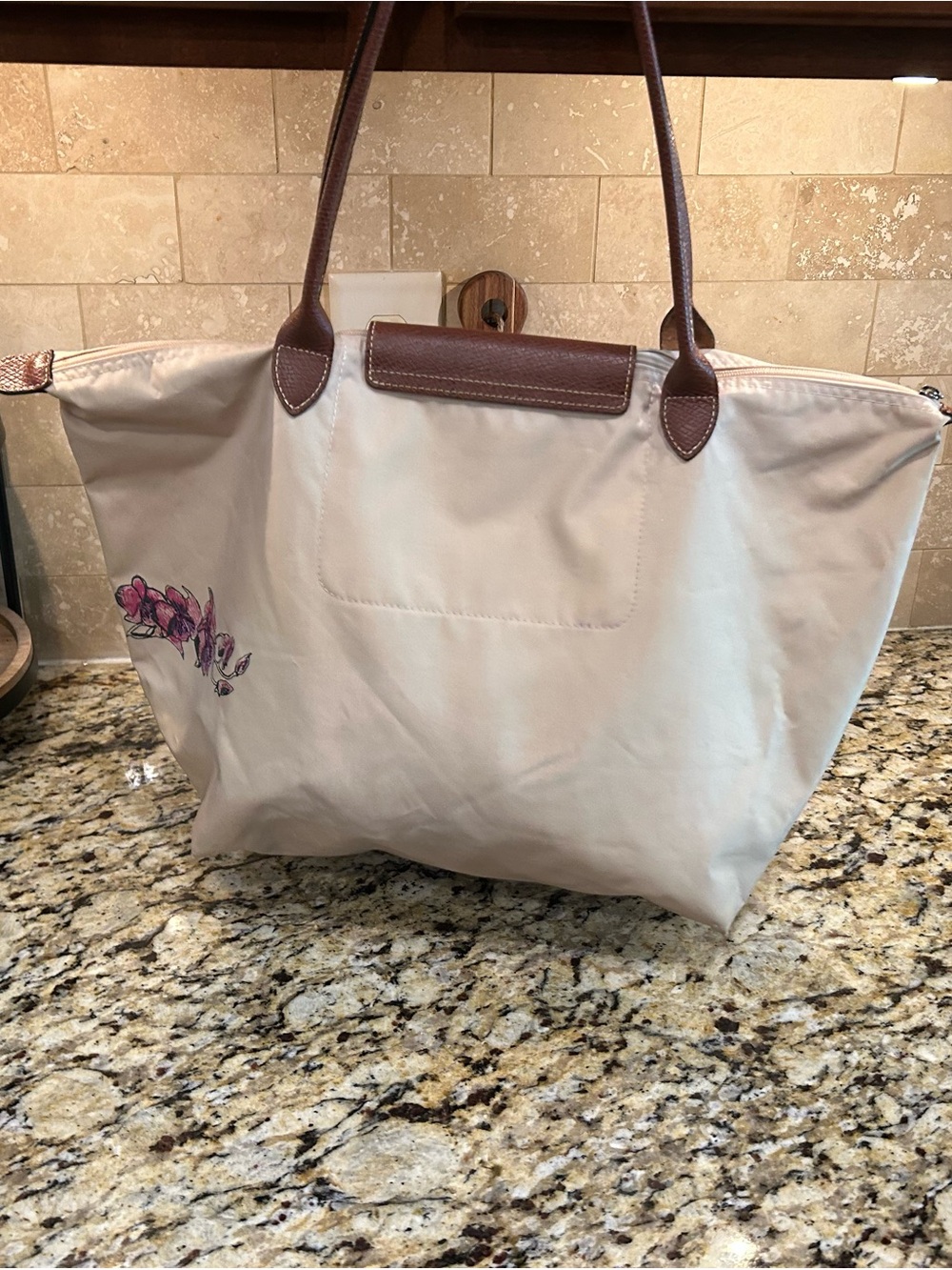 Longchamp le pliage Original - Beige Multi Nylon Leather Shoulder Bag - Picture 3 of 13
